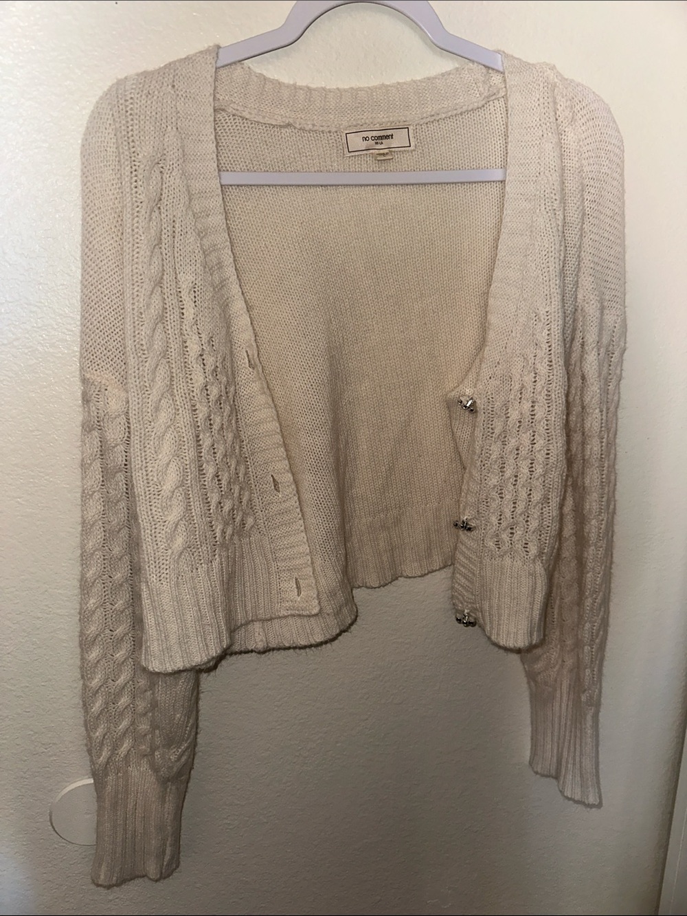 Cropped Cream Cable Knit Cardigan Sweater